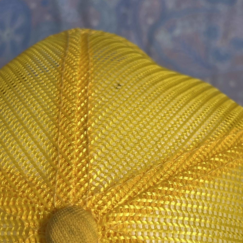 Vintage Crime Doesnt Pay Neither Does My Job Trucker Hat Yellow White Snapback - Picture 5 of 16